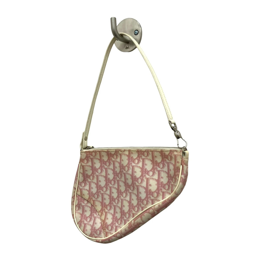 Christian Dior Trotter Saddle Handbag Leather Pink White